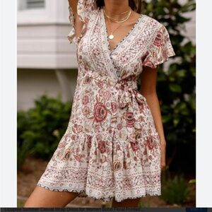 Zesica Women's Boho Floral V-Neck Mini Dress Size 2XL